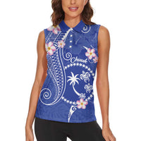 FSM Chuuk Constitution Day Women Sleeveless Polo Shirt Frangipani Flowers Polynesian Curves Style LT14 - Polynesian Pride