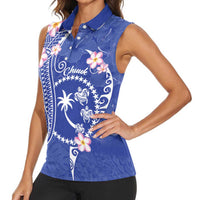 FSM Chuuk Constitution Day Women Sleeveless Polo Shirt Frangipani Flowers Polynesian Curves Style LT14 - Polynesian Pride