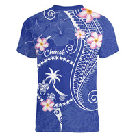 FSM Chuuk Constitution Day Women V-Neck T-Shirt Frangipani Flowers Polynesian Curves Style LT14 - Polynesian Pride