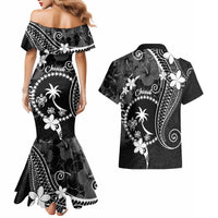FSM Chuuk Couples Matching Mermaid Dress and Hawaiian Shirt Turtle Tropical Flowers Polynesian - Black LT14 - Polynesian Pride
