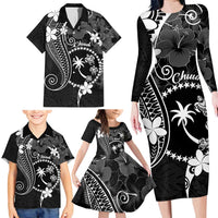 FSM Chuuk Family Matching Long Sleeve Bodycon Dress and Hawaiian Shirt Turtle Tropical Flowers Polynesian - Black LT14 - Polynesian Pride