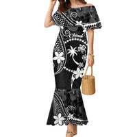 FSM Chuuk Family Matching Mermaid Dress and Hawaiian Shirt Turtle Tropical Flowers Polynesian - Black LT14 Mom's Dress Black - Polynesian Pride