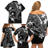 FSM Chuuk Family Matching Off Shoulder Short Dress and Hawaiian Shirt Turtle Tropical Flowers Polynesian - Black LT14 - Polynesian Pride