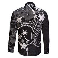 FSM Chuuk Family Matching Off Shoulder Short Dress and Hawaiian Shirt Turtle Tropical Flowers Polynesian - Black LT14 - Polynesian Pride