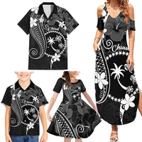 FSM Chuuk Family Matching Summer Maxi Dress and Hawaiian Shirt Turtle Tropical Flowers Polynesian - Black LT14 - Polynesian Pride