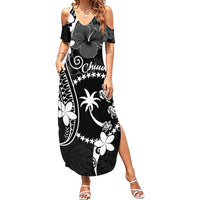 FSM Chuuk Family Matching Summer Maxi Dress and Hawaiian Shirt Turtle Tropical Flowers Polynesian - Black LT14 Mom's Dress Black - Polynesian Pride