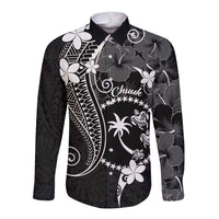 FSM Chuuk Long Sleeve Button Shirt Turtle Tropical Flowers Polynesian - Black LT14 Unisex Black - Polynesian Pride