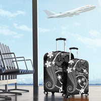 FSM Chuuk Luggage Cover Turtle Tropical Flowers Polynesian - Black
