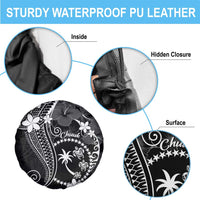 FSM Chuuk Spare Tire Cover Turtle Tropical Flowers Polynesian - Black