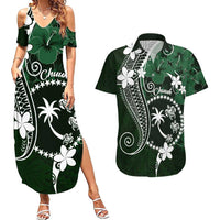 FSM Chuuk Couples Matching Summer Maxi Dress and Hawaiian Shirt Turtle Tropical Flowers Polynesian - Green LT14 Green - Polynesian Pride