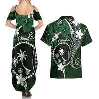 FSM Chuuk Couples Matching Summer Maxi Dress and Hawaiian Shirt Turtle Tropical Flowers Polynesian - Green LT14 - Polynesian Pride
