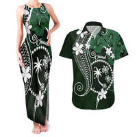 FSM Chuuk Couples Matching Tank Maxi Dress and Hawaiian Shirt Turtle Tropical Flowers Polynesian - Green LT14 Green - Polynesian Pride