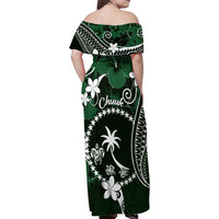 FSM Chuuk Family Matching Off Shoulder Maxi Dress and Hawaiian Shirt Turtle Tropical Flowers Polynesian - Green LT14 - Polynesian Pride