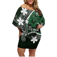FSM Chuuk Family Matching Off Shoulder Short Dress and Hawaiian Shirt Turtle Tropical Flowers Polynesian - Green LT14 Mom's Dress Green - Polynesian Pride