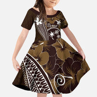 FSM Chuuk Family Matching Short Sleeve Bodycon Dress and Hawaiian Shirt Turtle Tropical Flowers Polynesian - Brown LT14 Daughter's Dress Brown - Polynesian Pride