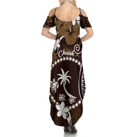 FSM Chuuk Family Matching Summer Maxi Dress and Hawaiian Shirt Turtle Tropical Flowers Polynesian - Brown LT14 - Polynesian Pride