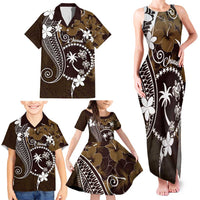 FSM Chuuk Family Matching Tank Maxi Dress and Hawaiian Shirt Turtle Tropical Flowers Polynesian - Brown LT14 - Polynesian Pride