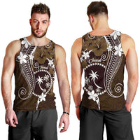 FSM Chuuk Men Tank Top Turtle Tropical Flowers Polynesian - Brown LT14 - Polynesian Pride