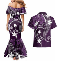 FSM Chuuk Couples Matching Mermaid Dress and Hawaiian Shirt Turtle Tropical Flowers Polynesian - Purple LT14 - Polynesian Pride