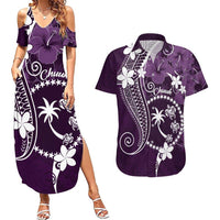 FSM Chuuk Couples Matching Summer Maxi Dress and Hawaiian Shirt Turtle Tropical Flowers Polynesian - Purple LT14 Purple - Polynesian Pride