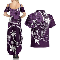 FSM Chuuk Couples Matching Summer Maxi Dress and Hawaiian Shirt Turtle Tropical Flowers Polynesian - Purple LT14 - Polynesian Pride