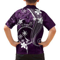 FSM Chuuk Family Matching Off Shoulder Short Dress and Hawaiian Shirt Turtle Tropical Flowers Polynesian - Purple LT14 - Polynesian Pride