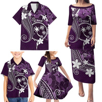 FSM Chuuk Family Matching Puletasi and Hawaiian Shirt Turtle Tropical Flowers Polynesian - Purple LT14 - Polynesian Pride