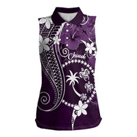 FSM Chuuk Women Sleeveless Polo Shirt Turtle Tropical Flowers Polynesian - Purple LT14 Female Purple - Polynesian Pride