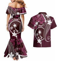 FSM Chuuk Couples Matching Mermaid Dress and Hawaiian Shirt Turtle Tropical Flowers Polynesian - Pink LT14 - Polynesian Pride