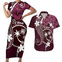 FSM Chuuk Couples Matching Short Sleeve Bodycon Dress and Hawaiian Shirt Turtle Tropical Flowers Polynesian - Pink LT14 Pink - Polynesian Pride