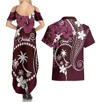 FSM Chuuk Couples Matching Summer Maxi Dress and Hawaiian Shirt Turtle Tropical Flowers Polynesian - Pink LT14 - Polynesian Pride