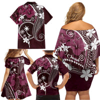 FSM Chuuk Family Matching Off Shoulder Short Dress and Hawaiian Shirt Turtle Tropical Flowers Polynesian - Pink LT14 - Polynesian Pride