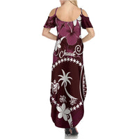 FSM Chuuk Family Matching Summer Maxi Dress and Hawaiian Shirt Turtle Tropical Flowers Polynesian - Pink LT14 - Polynesian Pride
