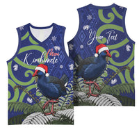 Personalized New Zealand Pukeko Christmas Basketball Jersey Meri Kirihimete Taniko Ponga Koru Blue LT14 - Polynesian Pride