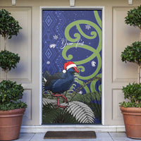 Personalized New Zealand Pukeko Christmas Door Cover Meri Kirihimete Taniko Ponga Koru Blue LT14 Blue - Polynesian Pride