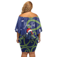 Personalized New Zealand Pukeko Christmas Family Matching Off Shoulder Short Dress and Hawaiian Shirt Meri Kirihimete Taniko Ponga Koru Blue LT14 - Polynesian Pride