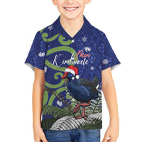 Personalized New Zealand Pukeko Christmas Family Matching Summer Maxi Dress and Hawaiian Shirt Meri Kirihimete Taniko Ponga Koru Blue LT14 Son's Shirt Blue - Polynesian Pride