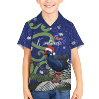 Personalized New Zealand Pukeko Christmas Hawaiian Shirt Meri Kirihimete Taniko Ponga Koru Blue LT14 - Polynesian Pride