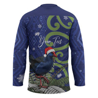 Personalized New Zealand Pukeko Christmas Hockey Jersey Meri Kirihimete Taniko Ponga Koru Blue LT14 - Polynesian Pride