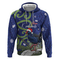 Personalized New Zealand Pukeko Christmas Hoodie Meri Kirihimete Taniko Ponga Koru Blue LT14 Pullover Hoodie Blue - Polynesian Pride