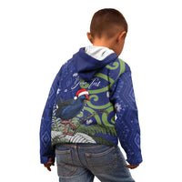 Personalized New Zealand Pukeko Christmas Kid Hoodie Meri Kirihimete Taniko Ponga Koru Blue LT14 - Polynesian Pride