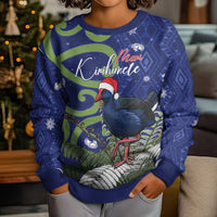Personalized New Zealand Pukeko Christmas Kid Ugly Christmas Sweater Meri Kirihimete Taniko Ponga Koru Blue LT14 - Polynesian Pride