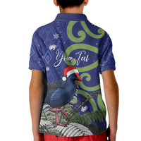 Personalized New Zealand Pukeko Christmas Kid Polo Shirt Meri Kirihimete Taniko Ponga Koru Blue LT14 - Polynesian Pride