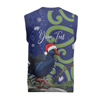 Personalized New Zealand Pukeko Christmas Knitted V-Neck Vest Meri Kirihimete Taniko Ponga Koru Blue LT14 - Polynesian Pride