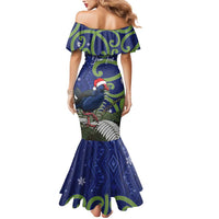 Personalized New Zealand Pukeko Christmas Mermaid Dress Meri Kirihimete Taniko Ponga Koru Blue LT14 - Polynesian Pride