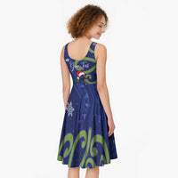 Personalized New Zealand Pukeko Christmas Midi Dress Meri Kirihimete Taniko Ponga Koru Blue LT14 - Polynesian Pride