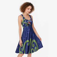Personalized New Zealand Pukeko Christmas Midi Dress Meri Kirihimete Taniko Ponga Koru Blue LT14 - Polynesian Pride