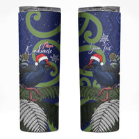 Personalized New Zealand Pukeko Christmas Skinny Tumbler Meri Kirihimete Taniko Ponga Koru Blue LT14 Blue - Polynesian Pride
