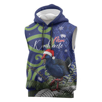 Personalized New Zealand Pukeko Christmas Sleeveless Hoodie Meri Kirihimete Taniko Ponga Koru Blue LT14 Blue - Polynesian Pride