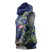 Personalized New Zealand Pukeko Christmas Sleeveless Hoodie Meri Kirihimete Taniko Ponga Koru Blue LT14 - Polynesian Pride